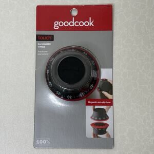 GoodCook Touch 60 Minute Timer with Magnetic Non - Slip Base, Black / Red New